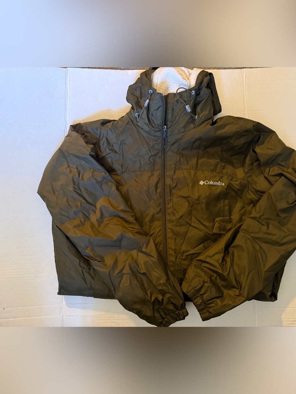 Columbia Men's Olive Hooded Rain Jacket with Sherpa Lining